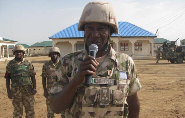 Brigadier General Victor Ezugwu addresses troops at Pulka, Borno State