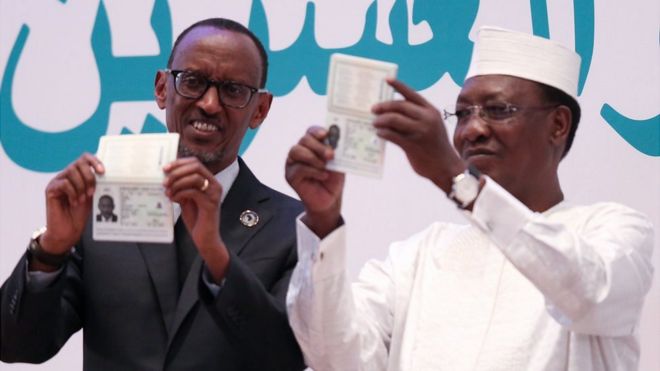 Rwandan president Paul Kagame and Chad President Idriss Deby received the first two African Union passports