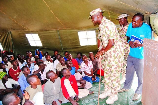 Soldiers also work as teachers in the IDP schools