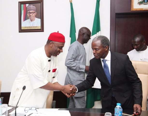 Vice President, Yemi Osinbajo with Chairman of the Concessioning committee and Minister for Transportation, Rotimi Amaechi