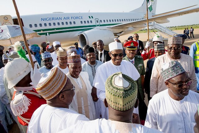 President Buhari arrived his hometown, Daura, Katsina State on Saturday evening for the Eid-el-Kabir celebrations