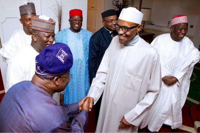 PHOTOS: Buhari all smiles as he receives governors in London