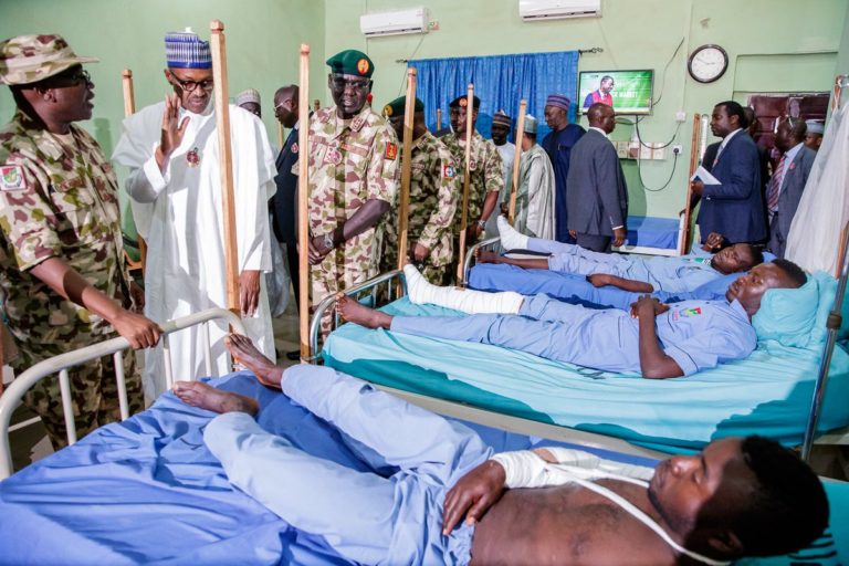 Buhari visits soldiers injured by Boko Haram, promises to wipe out the insurgents