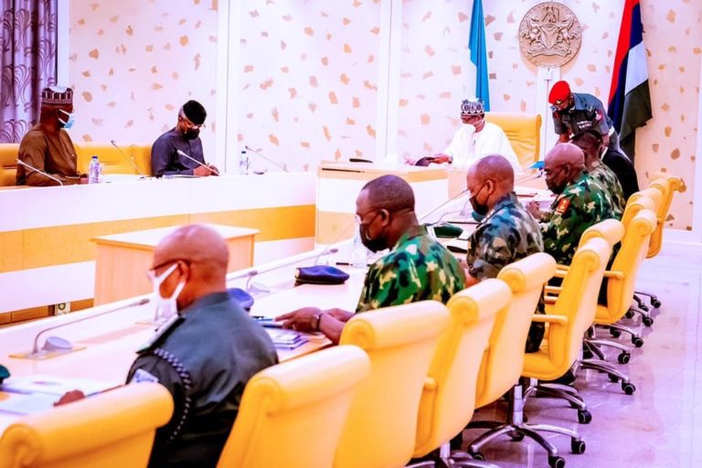 Insecurity: Drugs, unemployment, justice reform top Buhari’s meeting with security chiefs