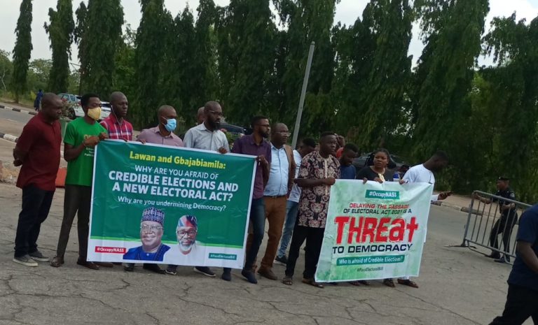 OccupyNASS: CSOs protest, accuse Lawan, Gbajabiamila of obstructing passage of Electoral Act