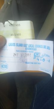 Lagos Island East ticket for tricyles