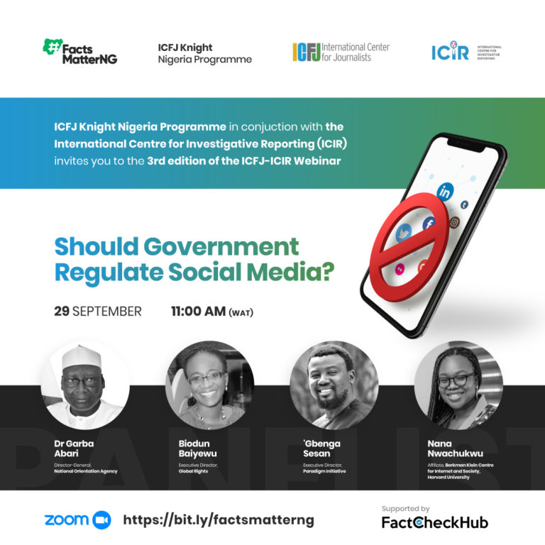 ICFJ, ICIR organise webinar on social media regulation Sept 29