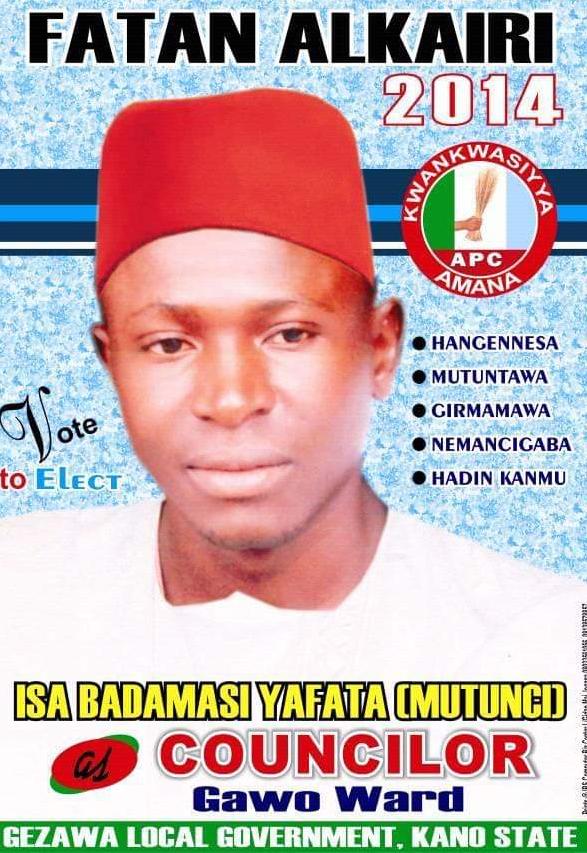 Isa Badamasi's campaign poster, 2014.