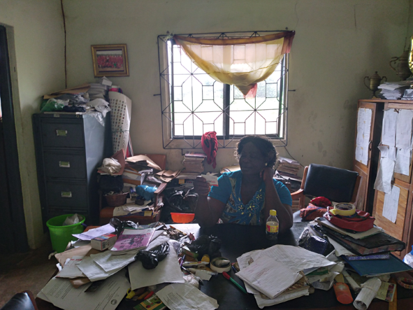 Principal of Otolokpo Secondary School, Mrs. Abogoh J. O. in her office. Photo by Sunday Elom