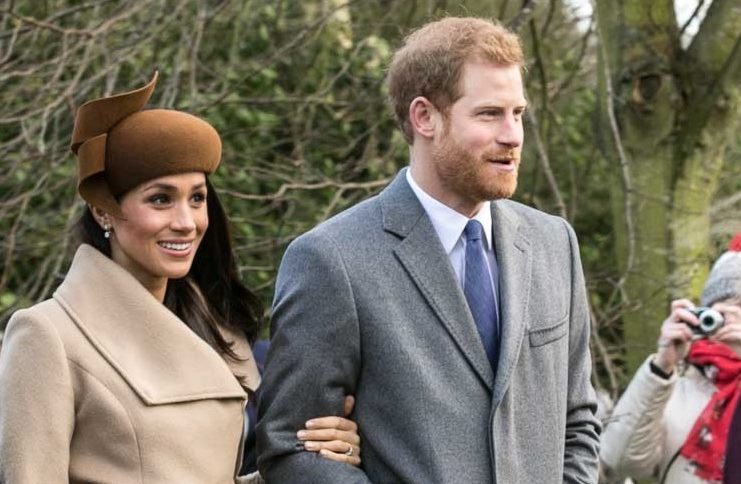 R-L: Prince Harry and Meghan Markle going to church on Christmas Day 2017. Photo by By Mark Jones
