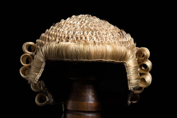 Front view of an antique horsehair lawyer's wig