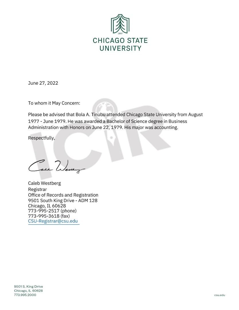 A copy of the letter from CSU