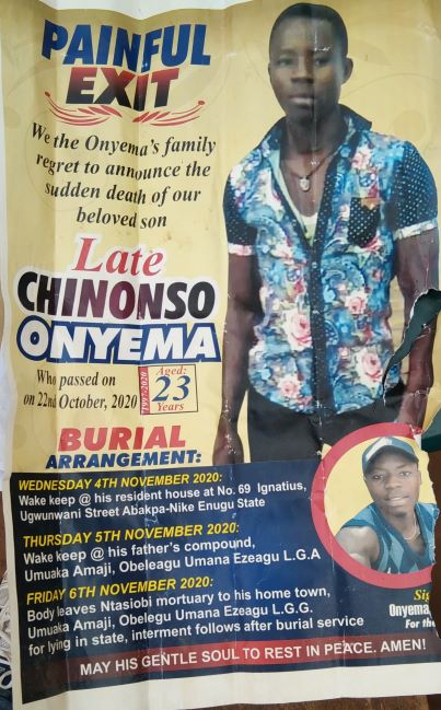 Late Chinonso Onyama’s burial poster