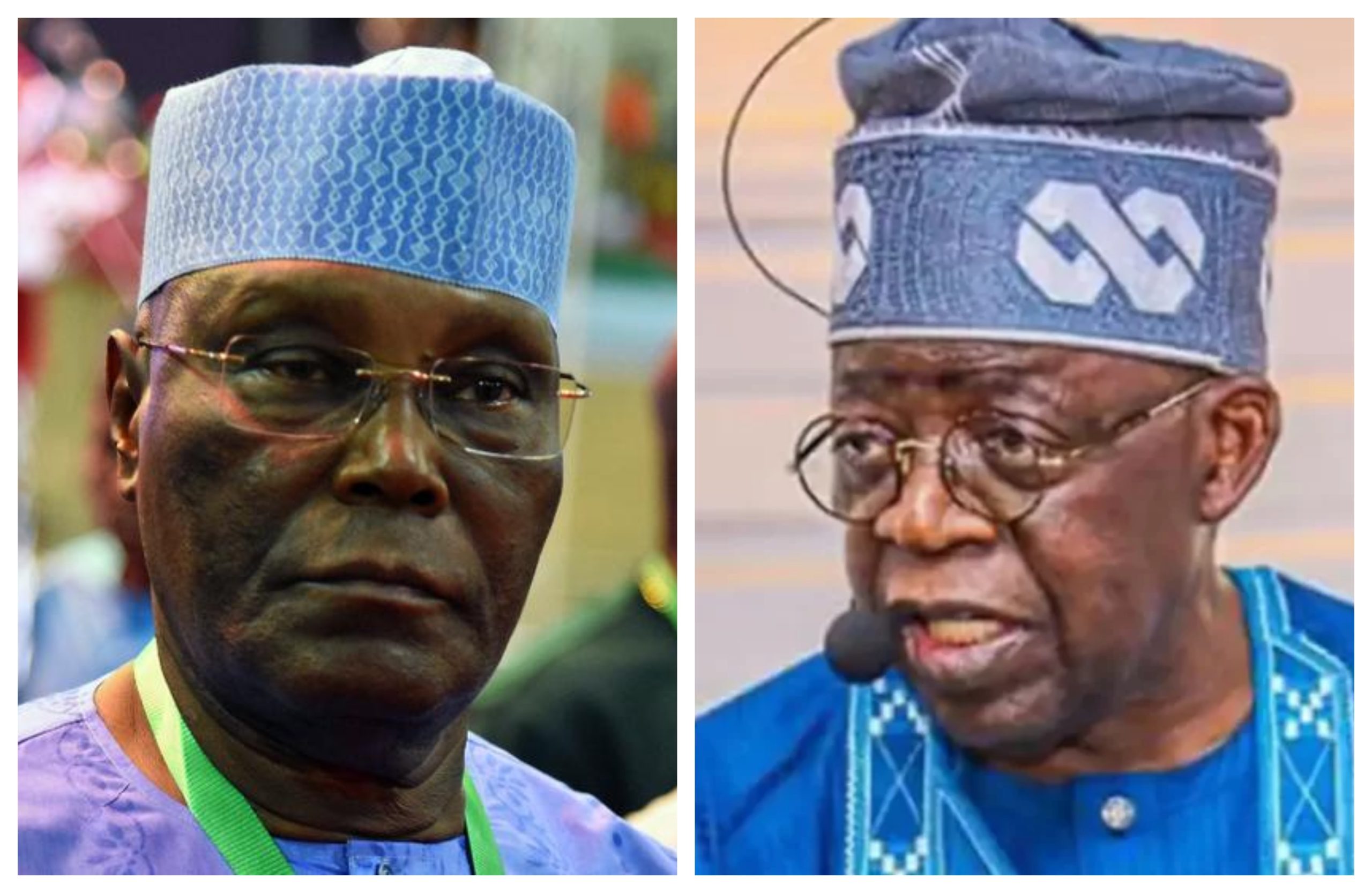 Candidate of the Peoples' Democratic Party for the 2023 presidential election, Atiku Abubakar (L) and his counterpart from the All Progressives Congress, Bola Tinubu