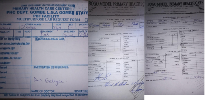 A collage of genotype results from various health centres in Gombe State