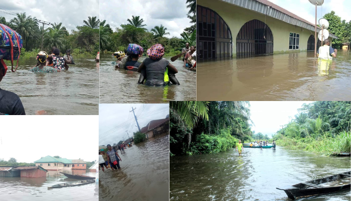 People wade through floodwaters in Rivers State