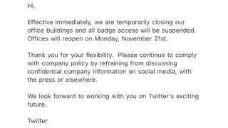 MASS resignation has made Twitter revoke badge access and shut its offices temporarily asking staff to resume on Monday, November 21.