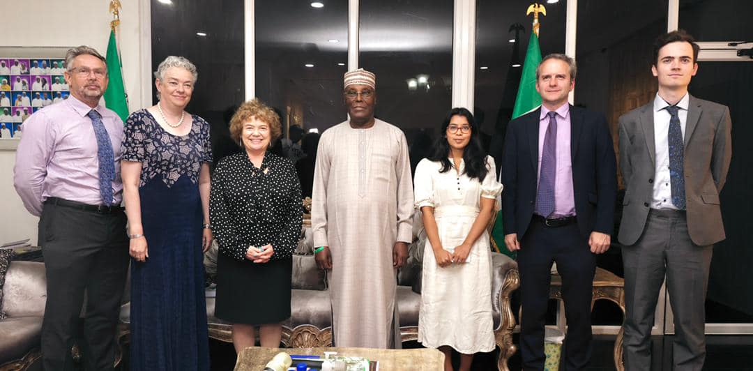 PDP candidate Atiku Abubakar with a delegation of British government officials led by High Commissioner to Nigeria Catriona Laing on August 1 in Abuja