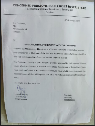 Copy of letter demanding an audience with APC chairman