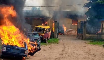 One of the burnt police stations in Enugu, Source: PrNigeria