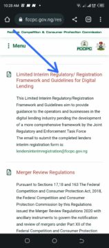 Screenshot of the regulatory framework