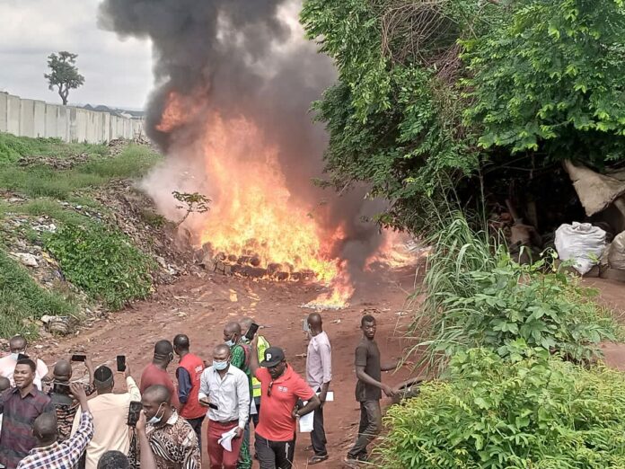 Burning scene of fake and substandard drug by NAFDAC. Pc: The nation