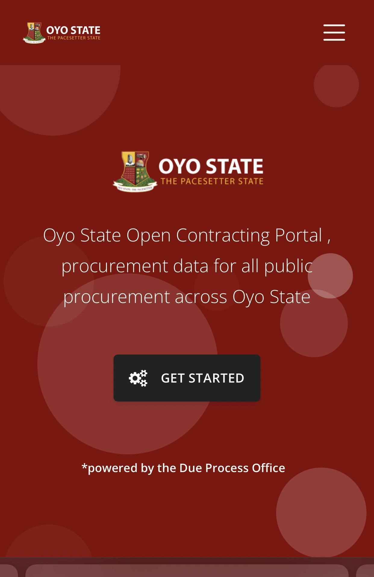  The screenshot of Oyo State open contracting portal without uploading any document on the awarded projects in the State