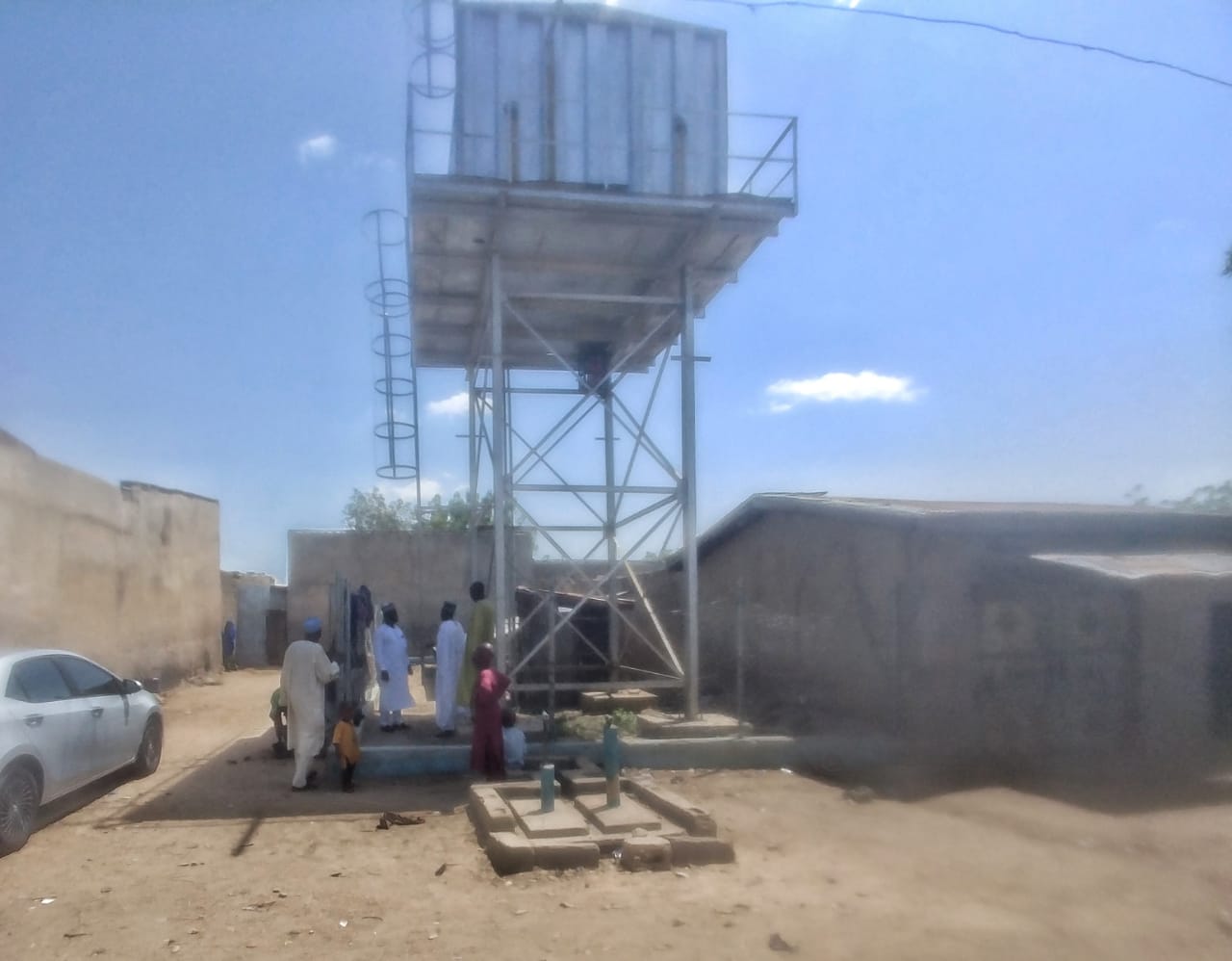 The rehabilitated overhead tank of Umarari Bulamari New Borehole