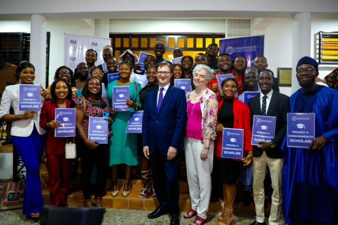 British high commissioner, Richard; Montgomery, Deputy HC Gill Atkinson and some Commonwealth Scholars at the pre-departure reception in Abuja