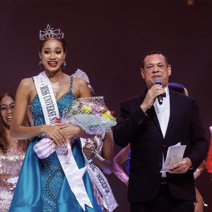 Mitchel Ihezue (L) becomes Miss Universe Nigeria 2023