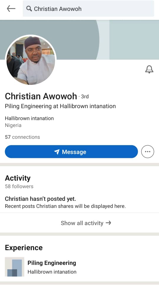 Christian Awowoh LinkedIn chatbox locked