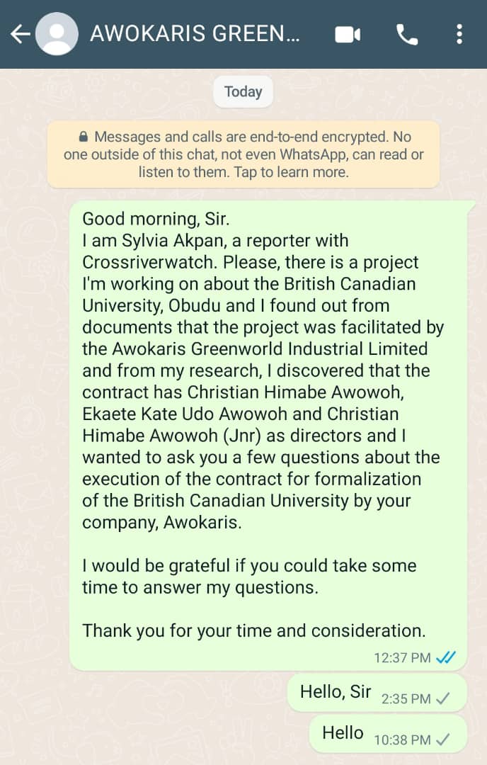 Christian Awowoh blocked the reporter after reading her messages without responding to questions.