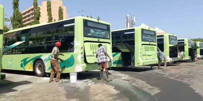 The buses undergoing refurbishing - Photo via Sahara reporters