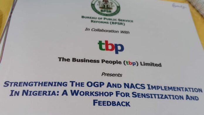 Banner at BPSR Workshop on strengthening the OGP and NACS implementation in Nigeria