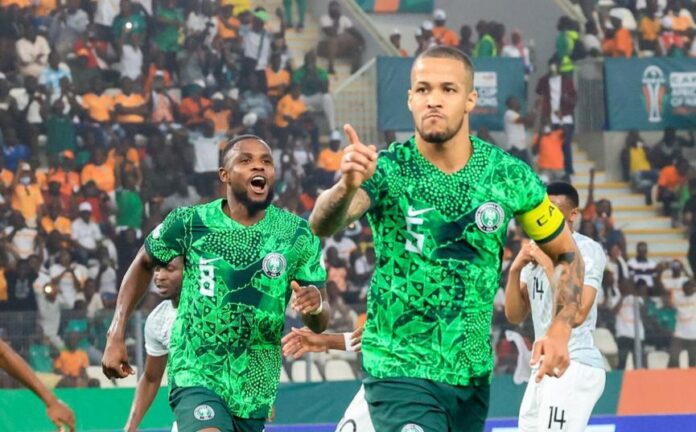 Captain William Troost-Ekong celebrating his goal against South Africa