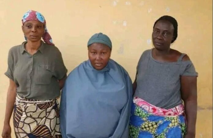 Some of the women arrested by the Niger State Police Command for participating in the protest in the state on Monday, February 5. L-R: Aisha Jibrin, Fatima Aliyu and Fatima Isyaku. Photo: Police