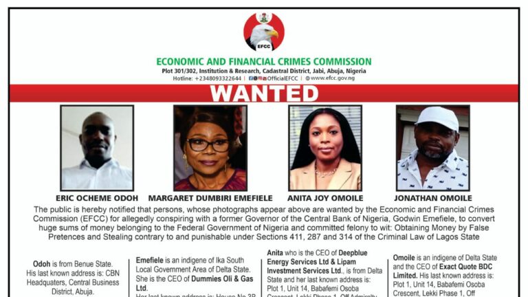EFCC declares Emefiele’s wife, three others wanted for money laundering