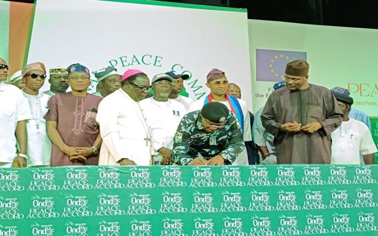 Ondo governorship election: 18 parties sign peace accord