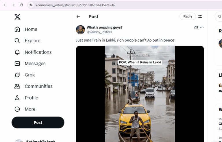 AI-generated video of cars on canoes in flooded Lekki sparks discussion on digital literacy