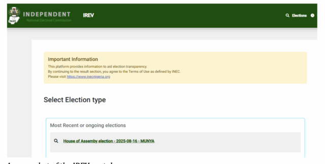 A screenshot of the IREV portal.