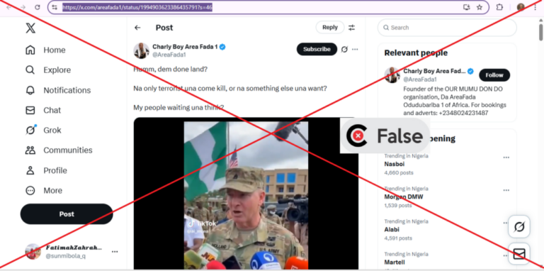 AI-generated video of U.S. military announcing takeover of Nigerian army circulates online