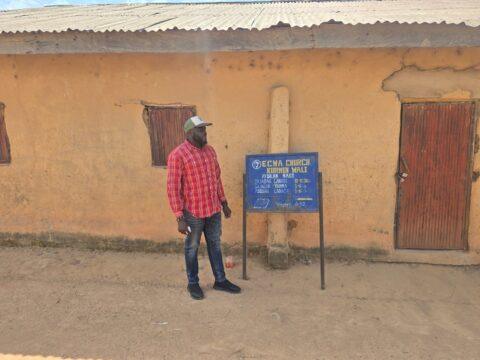Steven Kefas on field work during an assessment of Kurmin Wali shortly after the January 18 mass abduction of 177 worshippers. PC: Steven Kefas