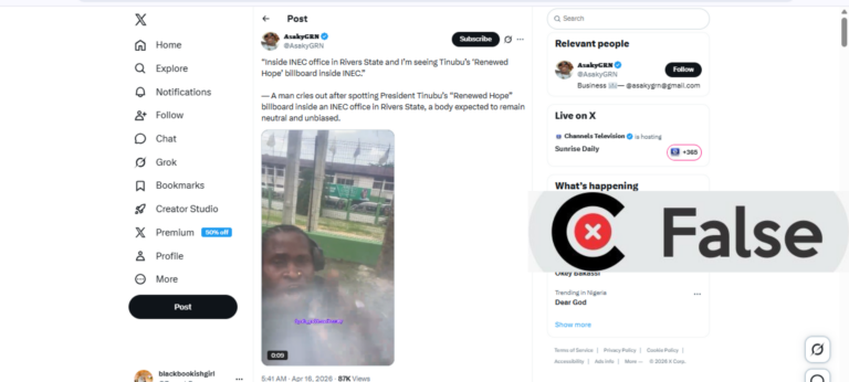 Video does NOT show renewed hope billboard inside INEC office