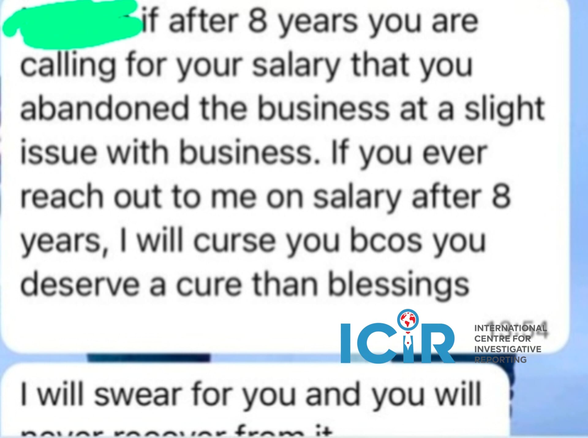 A screenshot of Smith's conversation with a former staff