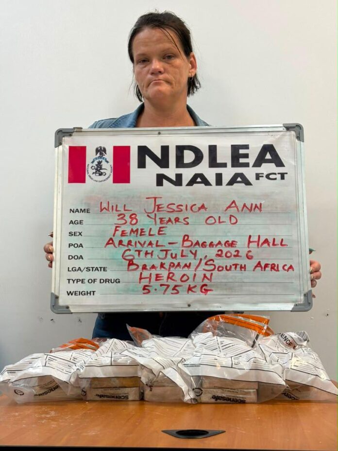NDLEA arrests South African woman with 5.75kg heroin at Abuja airport