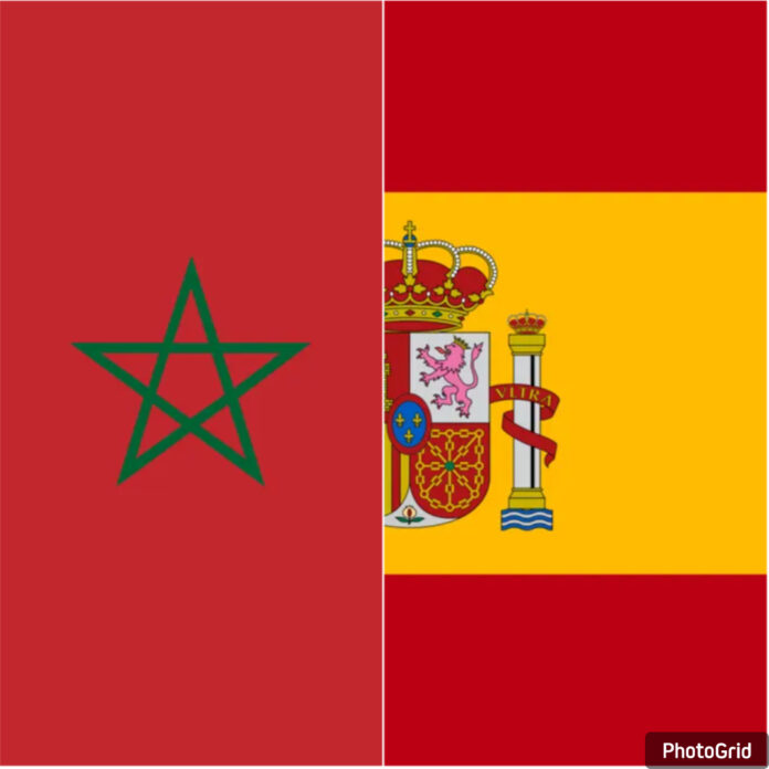 Morocco flag and Spain flag