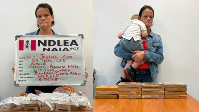 South African woman jailed 40 years for importing 5.75kg heroin into Nigeria